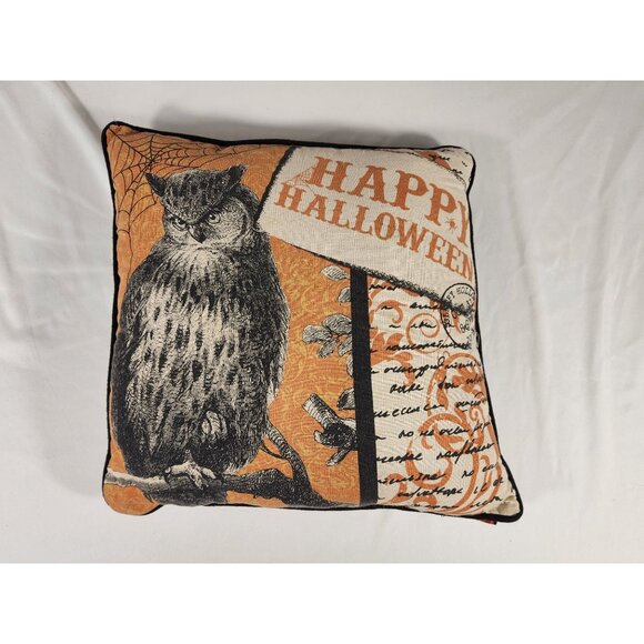 Stratford Home Halloween Pillow Set Owl & Crow Sleepy Hollow Orange Black Tan 18 - Picture 2 of 6